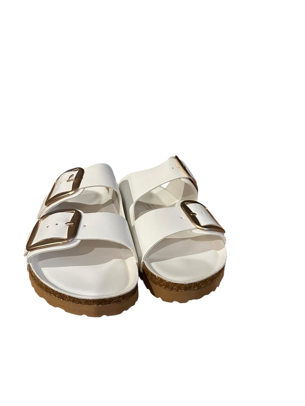 Women’s White Dual-Buckle Slide Sandals